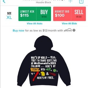 Travis Scott x CPFM Mcdonald Black Hoodie XL